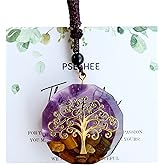 PSEEHEE Amethyst &Tiger Eye Tree of Life Orgonite Chakra Healing Orgone Pendant Necklace, Reiki Spiritual Healing Crystals Stones Men Women