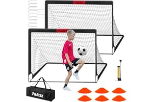 FITFIZZ Soccer Goals for Backyard, Soccer Net 2 of 6X4 / 4X3 ft Portable Pop Up Indoor/Outdoor Soccer Goal Set, Soccer Target Practice Agility Speed Training Equipment with Soccer Ball