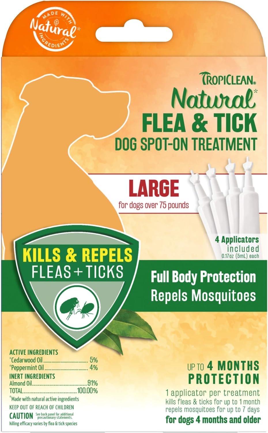 Amazon Com Tropiclean Natural Flea Tick Spot On Treatment For Large Dogs Over 75 Lbs Pet Supplies