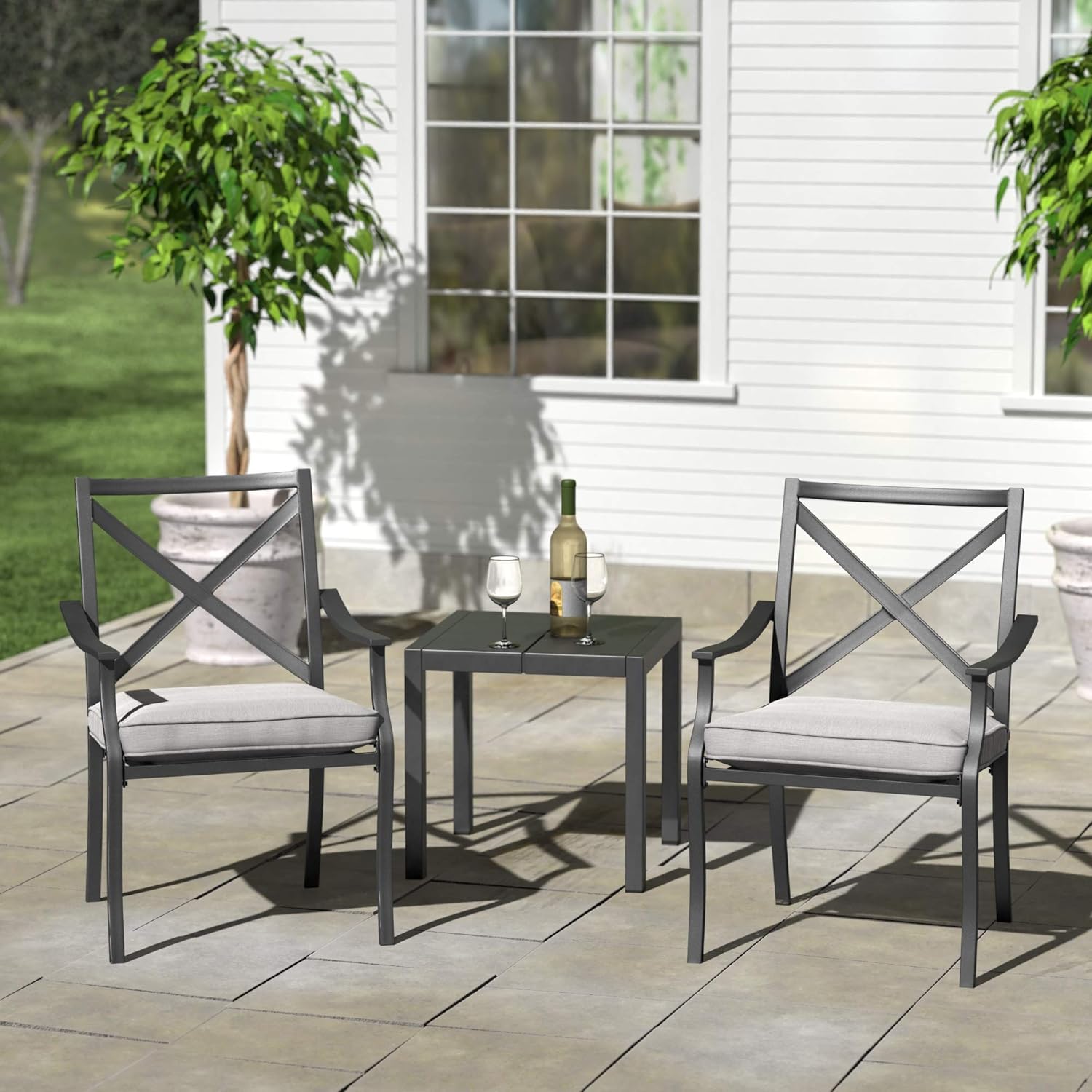  Brand - Ravenna Home Archer Steel-Framed Outdoor Patio Dining Chairs, Set of 2, 35"H, Gray : Garden & Outdoor