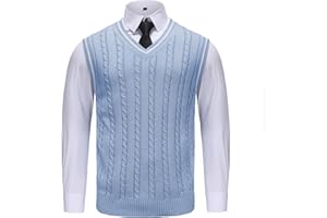 HAVYXAR Sweater Vest Men - Men's V Neck Cotton Vest，Pullover Cable Knit Vest for Men Fit Business Casual for Fall Winter Layering