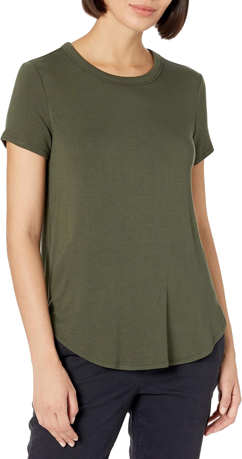  Brand - Daily Ritual Women's Supersoft Terry Short-Sleeve Shirt with Shirttail Hem: Clothing