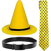 itswordpiz 3PCS Yellow Hat Costume for Men Adult, Halloween Costume Accessories with Yellow Tie and Black Belt for Halloween Theme Party