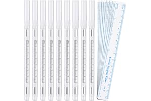 MAITYS 8 Pieces Microblading Marker Pen with Paper Ruler Skin Marker Eyebrow Permanent Makeup Position Mark Tools Stencil Pen for Eyebrow Lips Skin (White, Single Head)