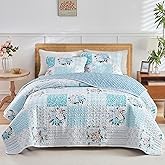 Joyreap 2 Pieces Floral Patchwork Quilt Set Twin, Blue n White Flowers Design, Soft n Cozy Microfiber Quilt, Bedspread Bed Cover for All Season, 1 Quilt and 1 Pillow Sham- 68x86 inches