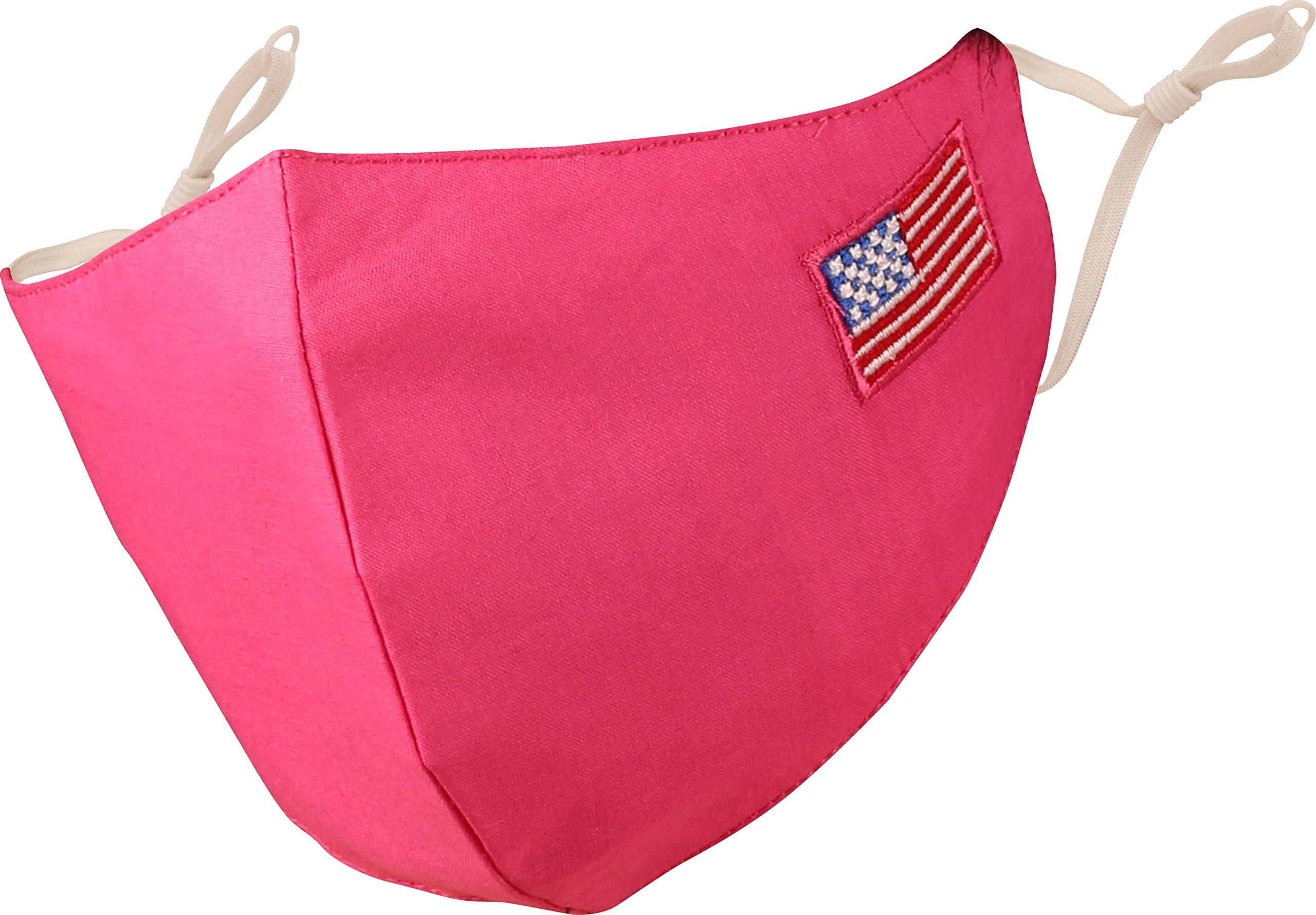Touchstone American US Flag embroidered 3 layer medium size cotton face masks reusable washable adjustable for men, women. (Pack of 1). Deep Pink — image 1