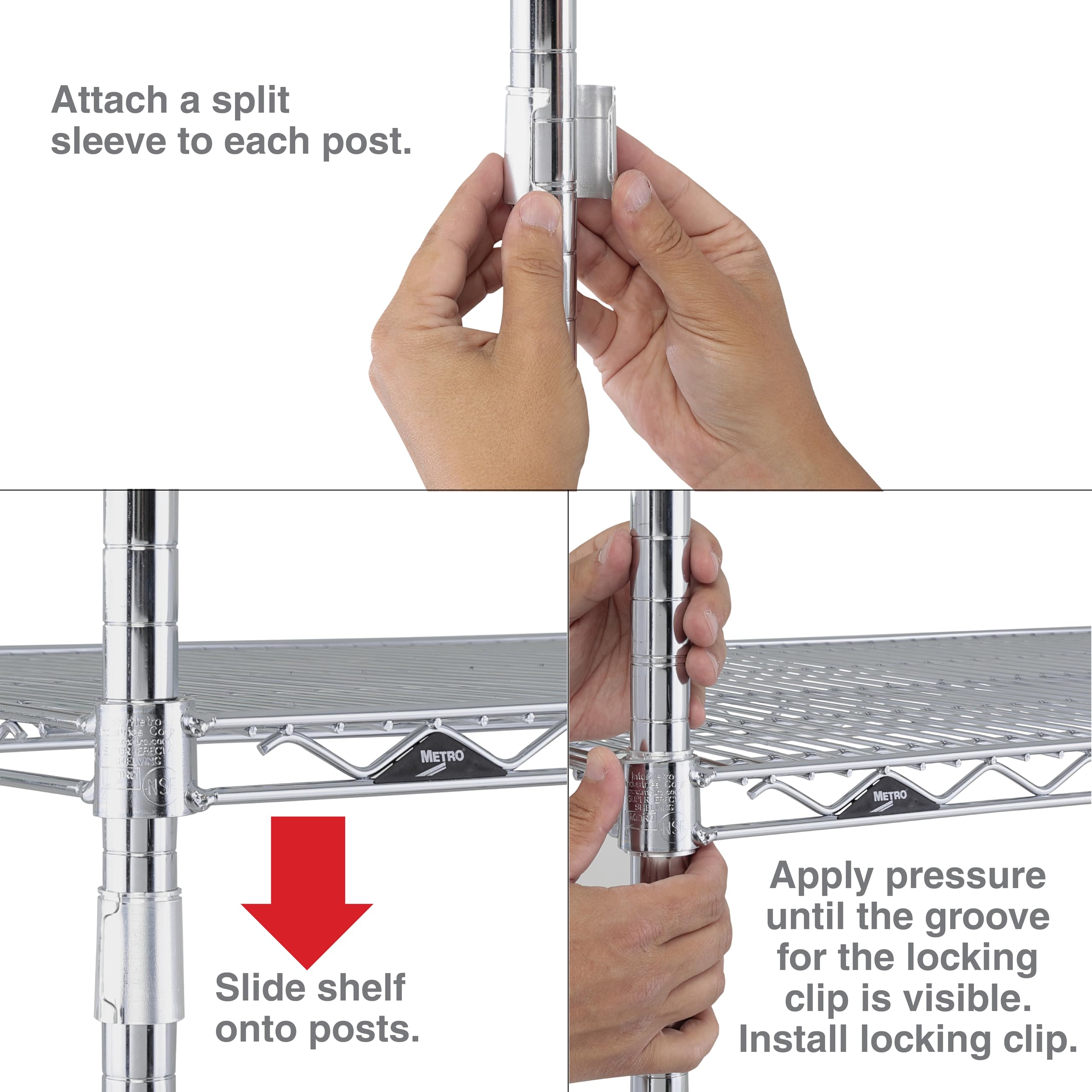 METRO 9986Z Aluminum Split Sleeves with Zinc Rings for Super Erecta Industrial Wire Shelving, Pack of 4
