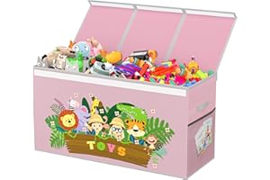 Momsnug Pink Extra Large Toy Box for Girls - Large Toy Storage Organizer, Collapsible Storage Chest with Lid, 38"x16"x14.2" Kids Foldable Toy Organizer for Nursery, Playroom & Living Room