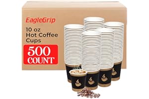 10 Oz, 500 Count Eagle Grip Disposable Coffee Paper Cups – Leak-Proof, Poly-Coated Hot Coffee Cups with Rolled Rim, Durable &