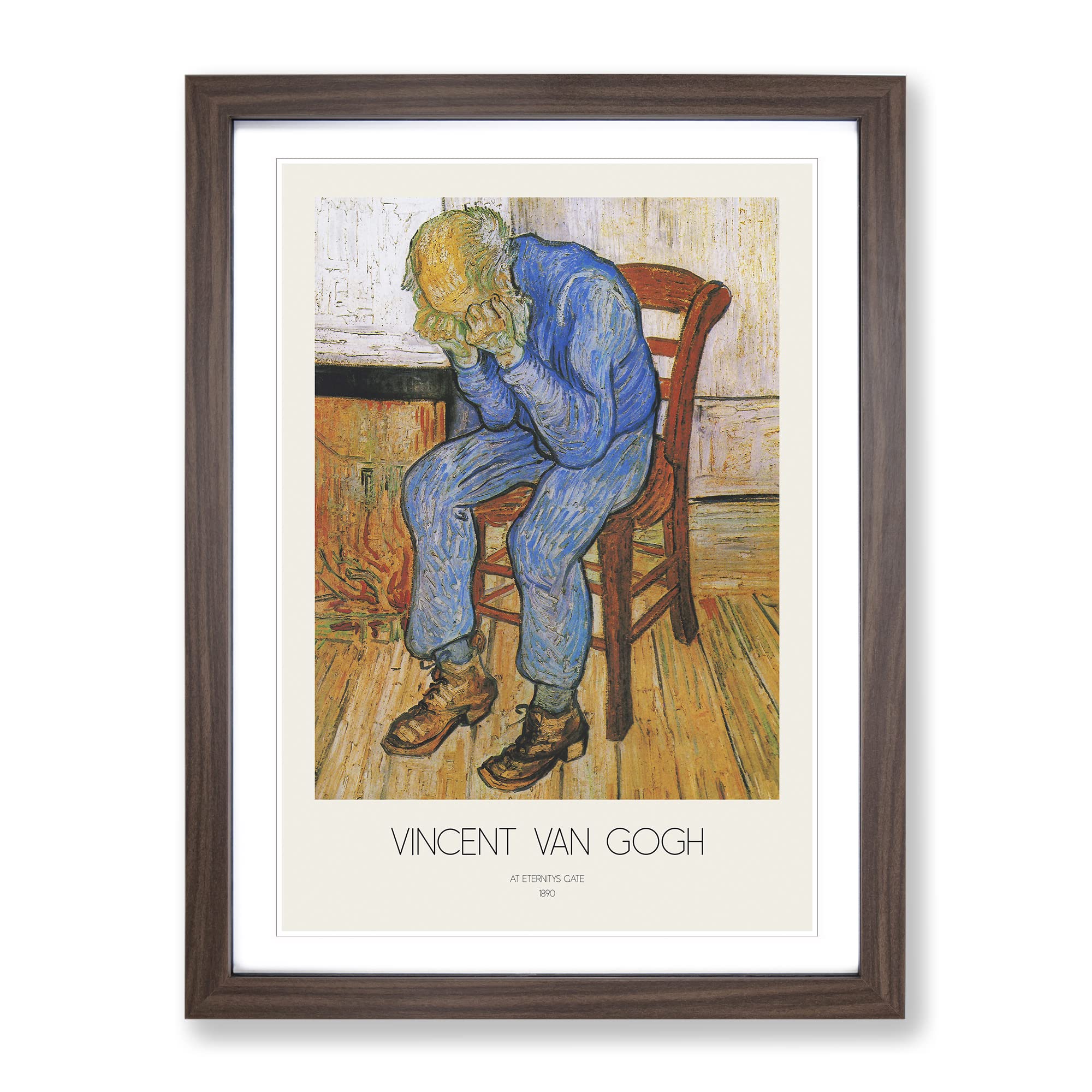 At Eternitys Gate With Border By Vincent Van Gogh Classic Painting Framed Wall Art Print, Ready to Hang Picture for Living Room Bedroom Home Office Décor, Walnut A3 (34 x 46 cm)