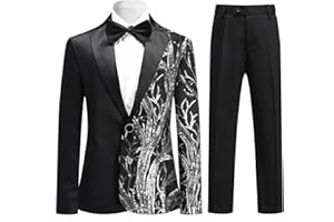 SWOTGdoby Boys Tuxedo Suit Shiny Formal Dress 2 Pieces Suit Set Paisley Blazer Pants Sequin Shawl Collar