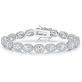 MDFUN Oval Halo Tennis Bracelet for Women and Men 18K White Gold Cubic Zirconia Diamond Bracelet, Size 8 inches