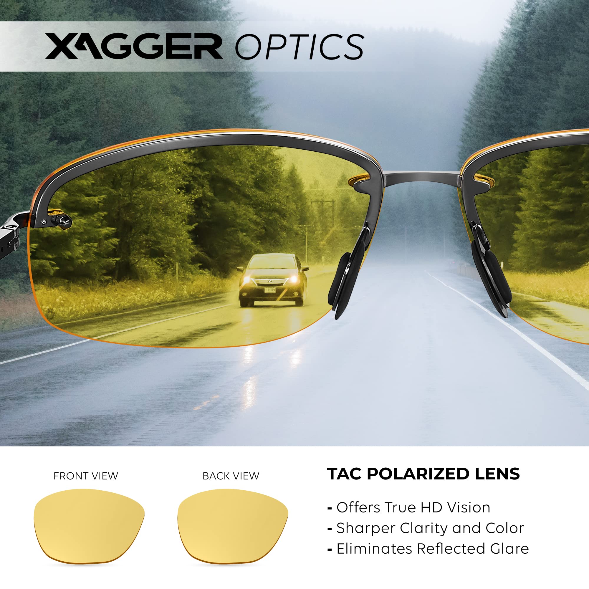 Xagger Polarized Driving Sunglasses for Men Rimless Metal Frame UV400 Protection Sun Glasses