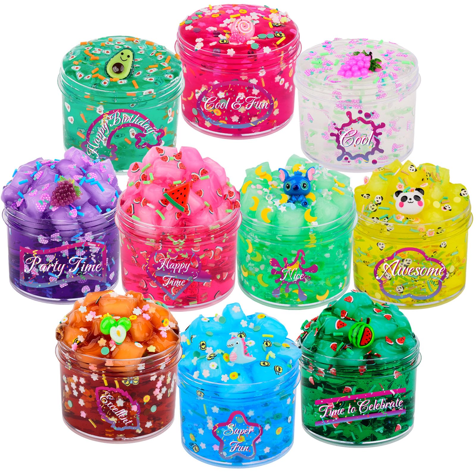 Photo 1 of Clear Slime Kit 10 Pack Crystal Clear Slime Set Non Sticky Premade Jelly Cubes Clear Slime Pack Party Favors Stress Anxiety Relief Toy for Boys Girls Holiday Toys for Kids