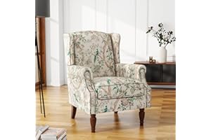 UIXE High Back Floral Accent Chair, Upholstered Armchair in Fabric, Retro Printed Wingback Arm Chair for Living Room, Nailhea