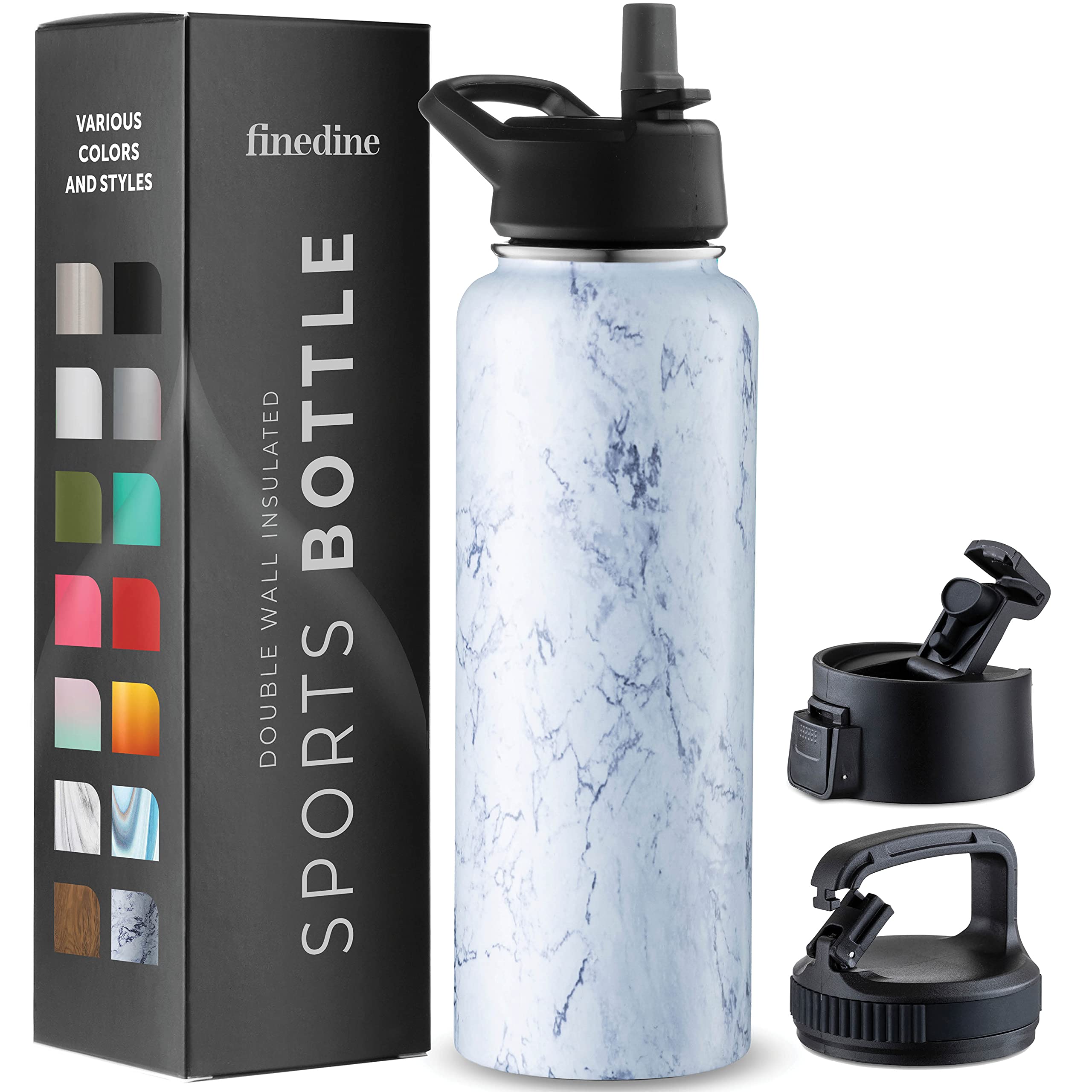 Triple-Insulated Stainless Steel Water Bottle with Straw Lid - Flip-Top Lid - Wide-Mouth Cap (40 oz) Insulated Water Bottles, Keeps Hot and Cold - Sports Canteen Water Bottle