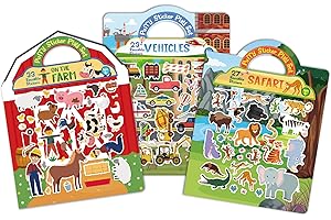 FAVORGEAR Reusable Puffy Sticker Book for Kids – 80+ Cute Restickable Stickers, Toddler Travel Toys for Airplane, Car Road Trip, Keep Toddlers Entertained, Quiet Activity for Ages 1-3 2-4 3-5, Screen-Free Fun