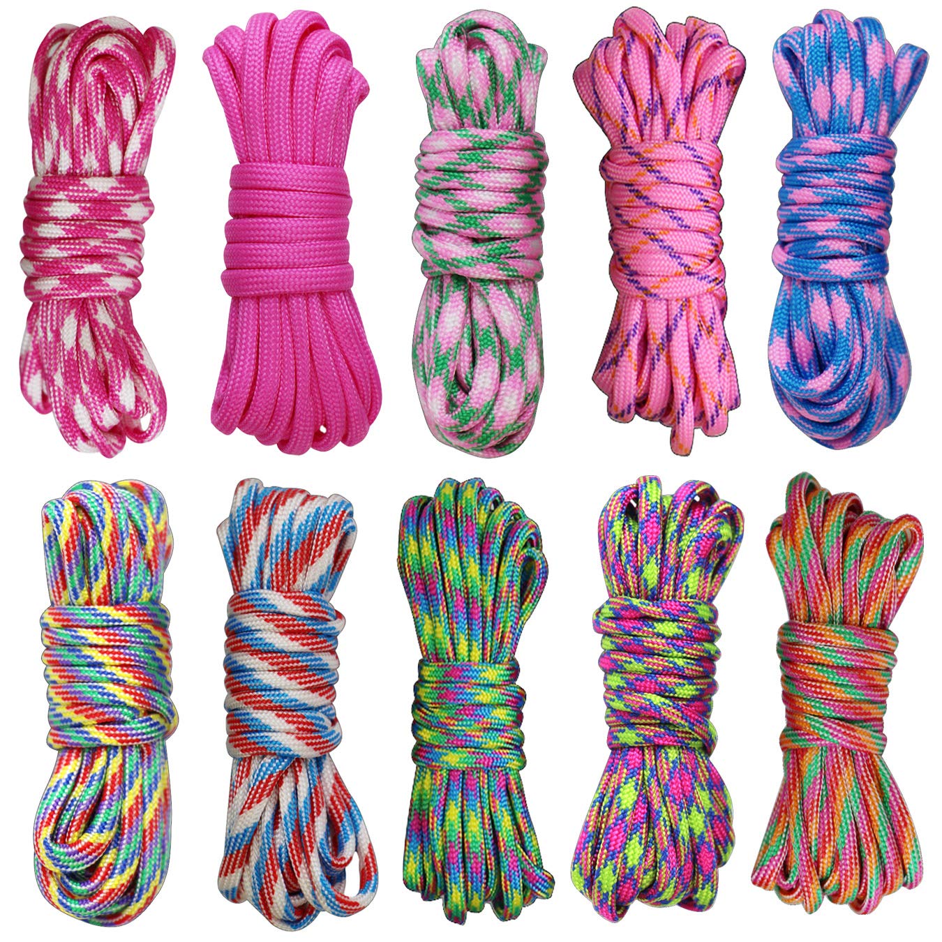 10pcs Paracord Bracelet kit Color Paracord rope Set Parachute Cord Outdoor Survival Rope DIY Manual Braiding 10 Feet Boy girl Weaving Decorative Rope (Girl Color)