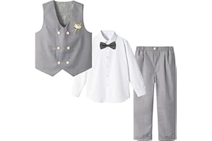 LOLANTA Boys' 4-Piece Formal Suit, Wedding Ring Bearer Outfit Vest Pants with Dress Shirt Bow Tie for Graduation 3-10 Years
