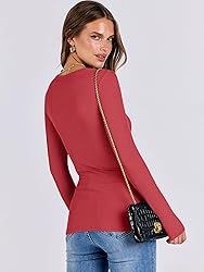 ANRABESS Women Long Sleeve Shirts Rib Knit Slim Fit