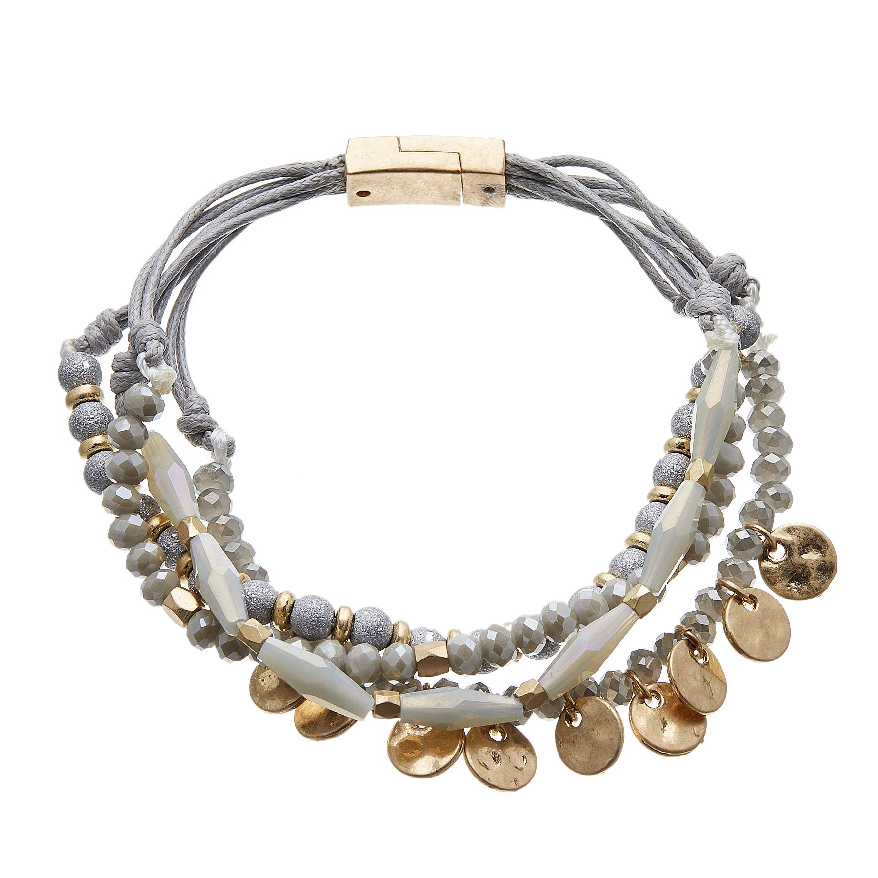 Bello London Antique matt gold plated magnetic clasp bracelet with grey and silver beads - Jolie