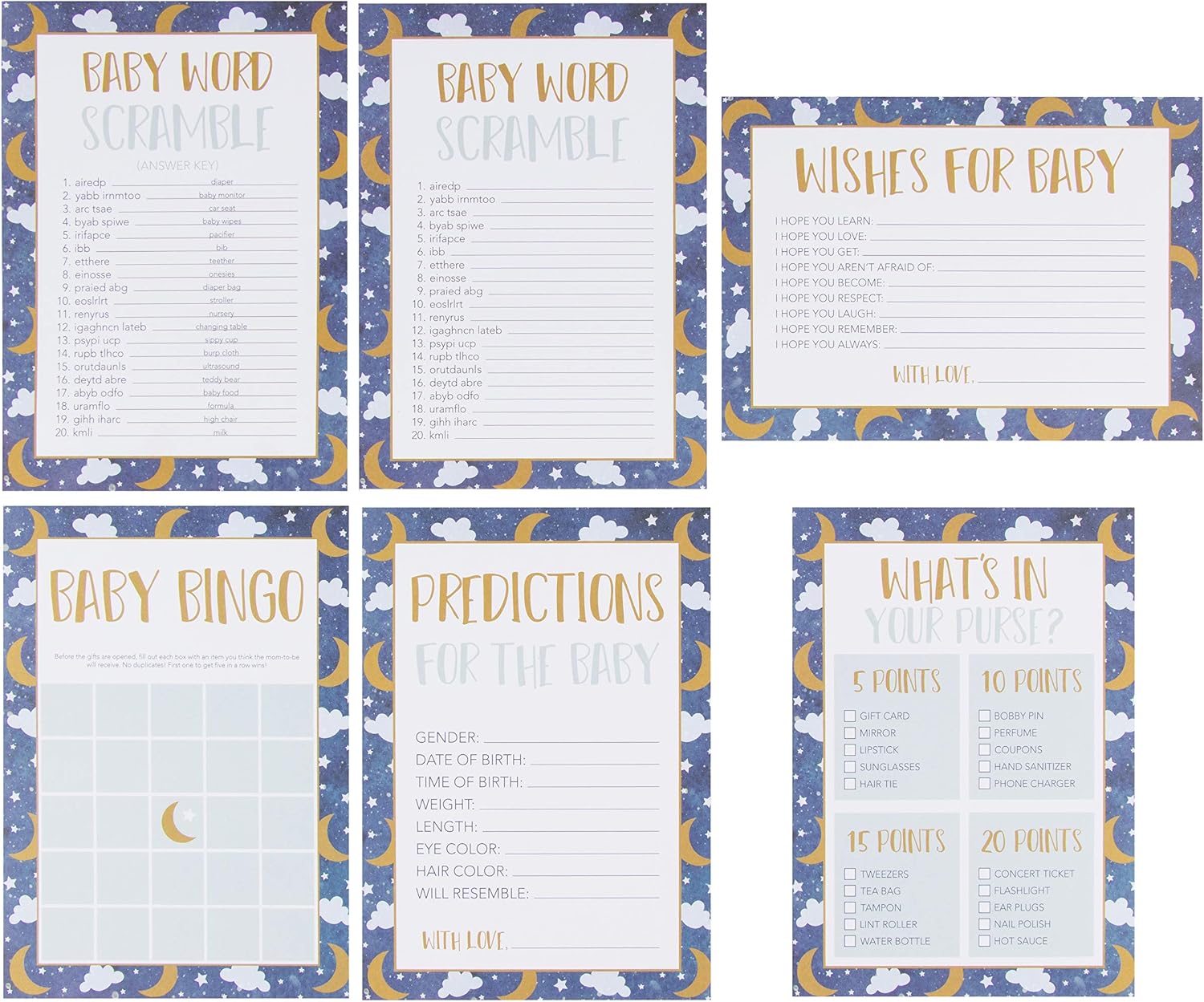 Juvale Baby Shower Game Card Packs, 5-Set Party Activity Supplies For 50 Guests, Including Bingo, Word Scramble - Image 5