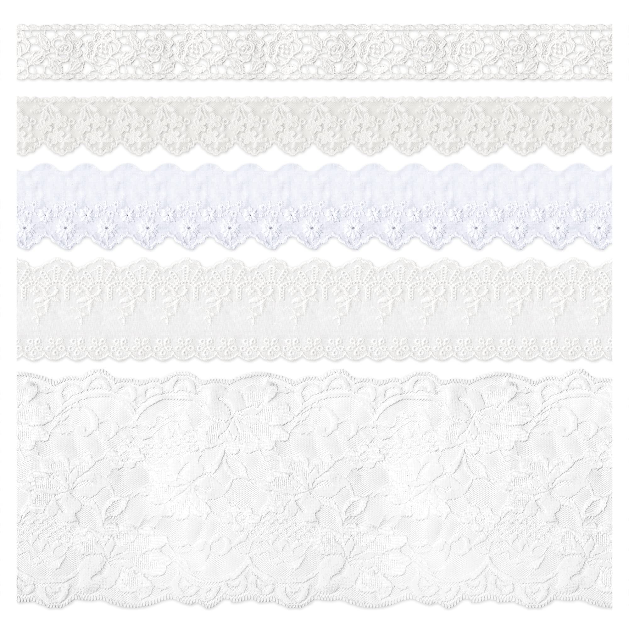 5 Packs Embroidery Lace Trim Premium White Sewing Lace Ribbon Scalloped Cotton Lace Decorative Crochet Trimming 2 Yards x 5 Designs for DIY Sewing Crafting Wrapping Wedding Scrapbooking (Angel)