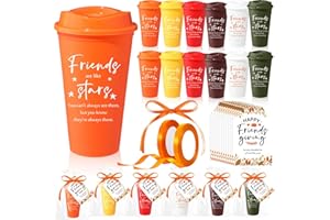 Mimorou 10 Sets Friendgiving Cups with Lid Friendgiving Party Favors 16 oz Reusable Plastic Tumblers 6 Styles with Thankful Cards Bags Orange Ribbon Happy Thanksgiving Gifts Party Decorations