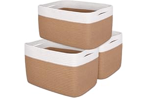 DOFASAYI Cotton Rope Storage Baskets 3-Pack - Baskets for Organizing, Baby Basket for Nursery Storage, Collapsible Storage Bins & Toy Organizer with Handles,Woven Baskets for Storage 15x10x9.1’’