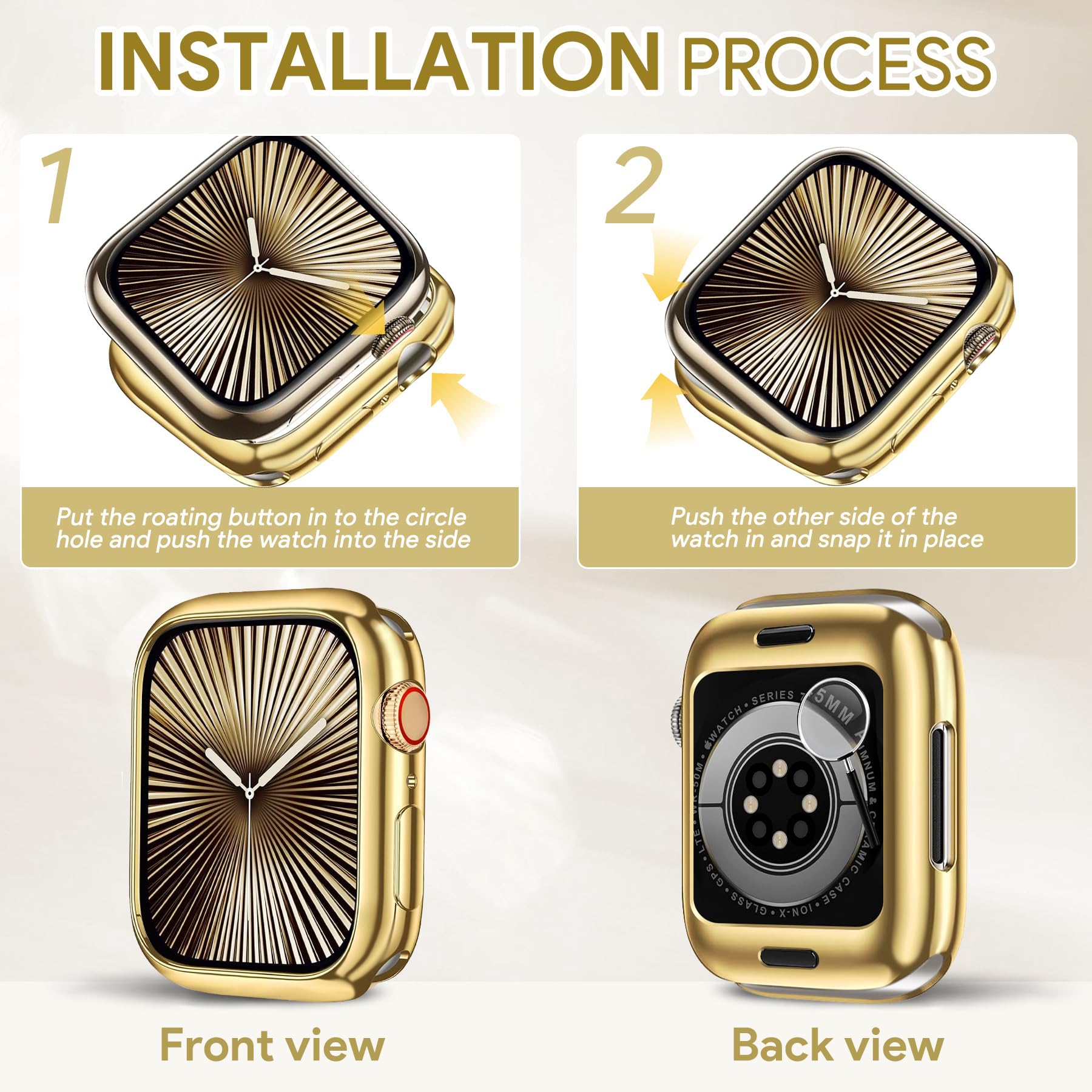 JR.DM 40mm Soft Flexible TPU Case Compatible for Apple Watch Series 6/5/4/SE Touchable Screen Lightweight Anti-Scratch All-Around Protector Thin Guard Shockproof Cover Shiny Bumper for iWatch, Gold