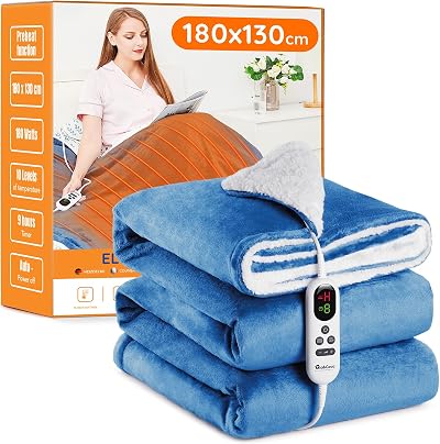 Mia&Coco Electric Heated Blanket Throw 180x130cm Flannel Sherpa 10 Heat Levels