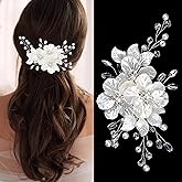 Chanaco Bridal Wedding Hair Accessories Flower Hair Clips and Pieces for Brides - Non Slip Silver Pearl Rhinestones Crystal Fancy Barrettes and Decorations for Women and Bridesmaids