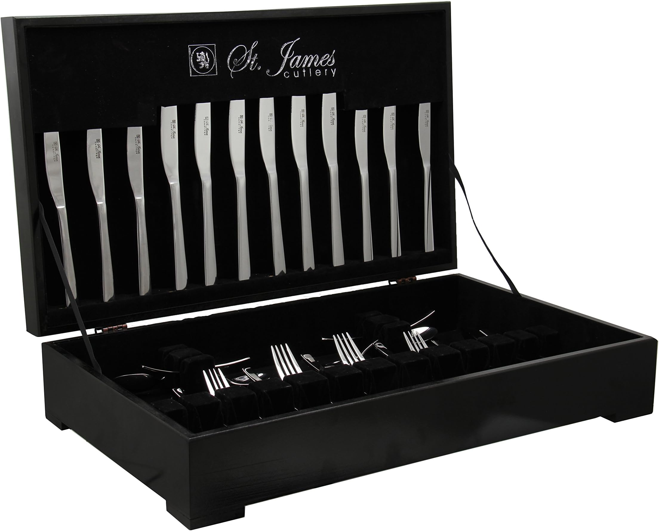 Cambridge 58-piece Stainless Steel 18/10 Flatware Silverware Set & Serving Pieces In Elegant Wooden Storage Chest - Elegant Mirror Polished Tableware Service for 8 (58, Dinnerware)
