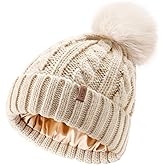 FURTALK Satin Lined Winter Hats for Women Men Knit Beanie Hat Warm Pom Pom Cap