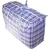 Cotton Fly Jumbo Plastic Checkered Storage Laundry Shopping Bags W. Zipper & Handles Size=27" x 25" x5" (6 Pack)…
