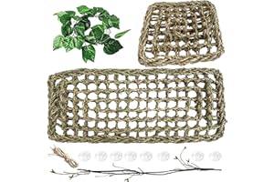 MUYG 4 PCS Bearded Dragon Hammock,Lizard Lounger Reptile Natural Seagrass Hammocks Climb Vines Plant Decoration Terrarium Accessories for Lizards Chameleon Gecko Snakes Crown Geckos