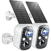 Techage Solar Security Cameras Wireless Outdoor, 2K Battery Powered WiFi Cameras for Home Security with AI Motion Detection, Color Night Vision, 2-Way Talk, IP66 Waterproof, Cloud/SD Storage 2 Pack