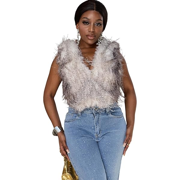 Sexy Tube Tops for Women Faux Feather Fur Strapless Back Zip Up