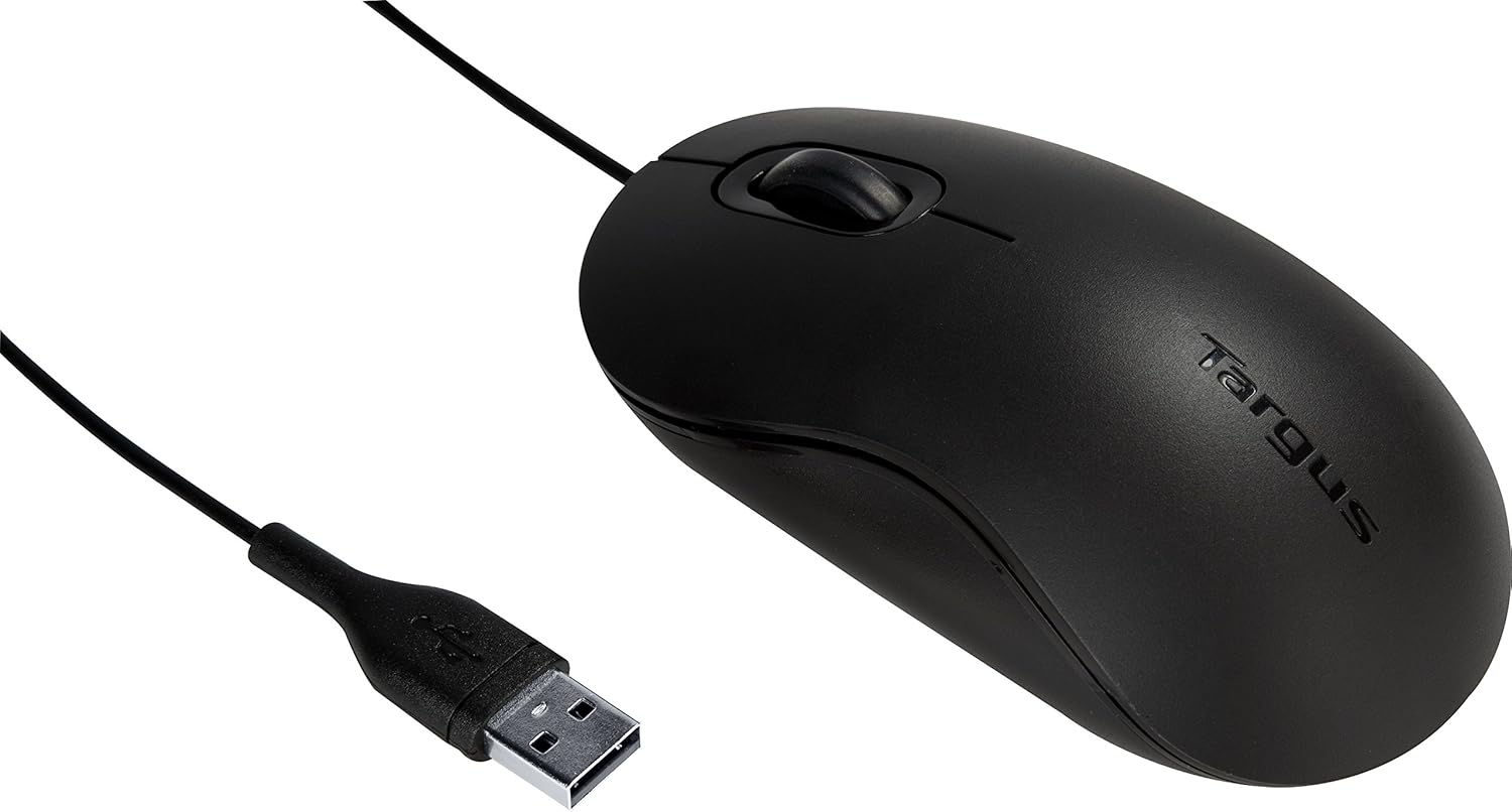 Targus 3-Button USB Full-Size Optical Mouse with 6-Foot USB Cord, Supports Windows and Mac, Black (AMU81USZ)