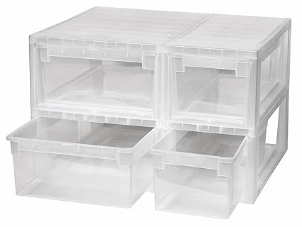 4 Stück Schubladenboxen mit Nutzvolumen 2 Stück mit 7 (S) und 2 Stück mit 12 (M) Liter. Passend für z.B. Socken, Krawatten, S