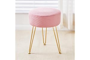 Cpintltr Vanity Stool FootStools Velvet Ottoman Round Ottoman Modern Dressing Stool with Metal Leg Vanity Stool for Living Room Pink