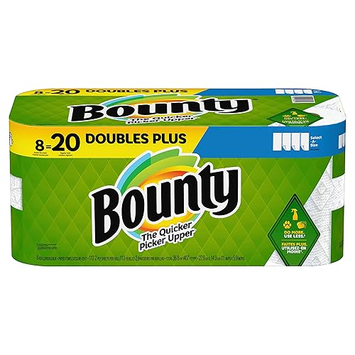 Bounty Select-A-Size Paper Towels, 8 Double Plus Rolls White, 113 Sheets Per Roll