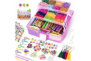 DEHVIHS Rubber Band Bracelet Kit 40 Colors, 18000+ Rubber Loom Bands Kit with 3 Layer Container, Rubber Loom Kit for Bracelet Necklace Art DIY Craft (Pink Case)