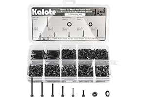 KALOTE Metric Screws Assortment, 780 Pcs M2 Screw Kit, Suitable for 3D Printer DIY, M2*4mm/6mm/10mm/12mm/16mm 12.9 Grade Alloy Steel Hex Socket Head Cap Bolts Nuts Kit with 1Pcs Allen Wrench