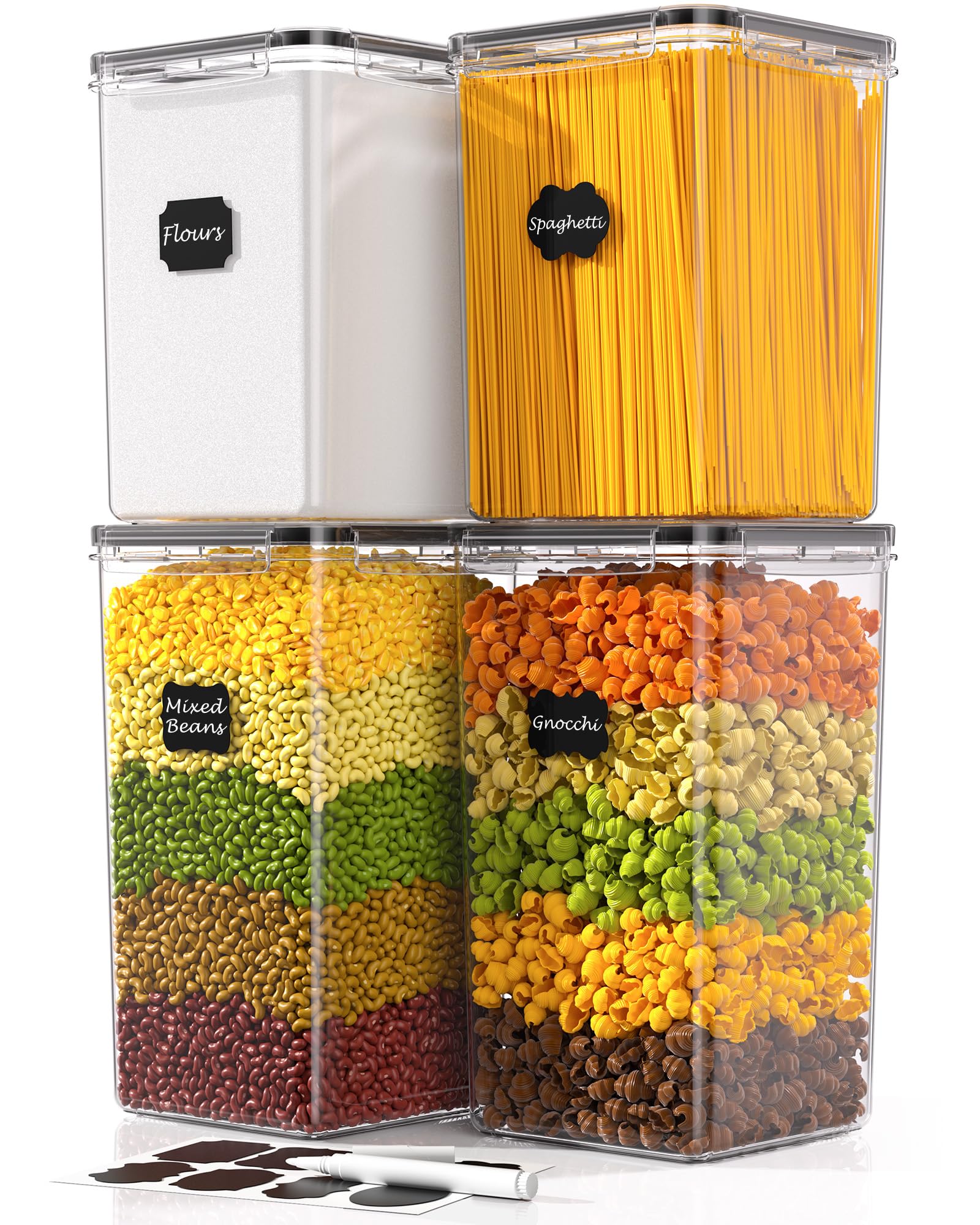 Photo 1 of ***A LID IS BROKEN***KEMETHY 4 PC (6.8L/230oz*2) & (5.4L/183oz*2) Extra Large Airtight Food Storage Containers with Lids for Flour, Cereal, Sugar, Rice & Pasta, BPA-Free Plastic Seal Jars for Kitchen Pantry Organization