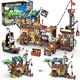 HOGOKIDS Pirate Ship House Building Set with LED Light - 3 Style Modes Pirate Wharf Supply Center Building Block Set, 781PCS STEM Bricks Kit for Kids Girls Boys Ages 6-12+ Valentines Gifts