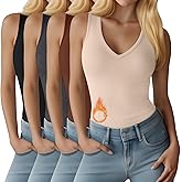 Oakgarden 4 Pack Women's Thermal Tank Tops Fleece Lined Reversible Sleeveless Base Layer V Neck or U Neck Warm Underwear Vest