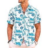 JMIERR Men's Hawaiian Shirt Short Sleeve Beach Shirts for Men Floral Casual Button Down Shirts Tropical Holiday Shirts