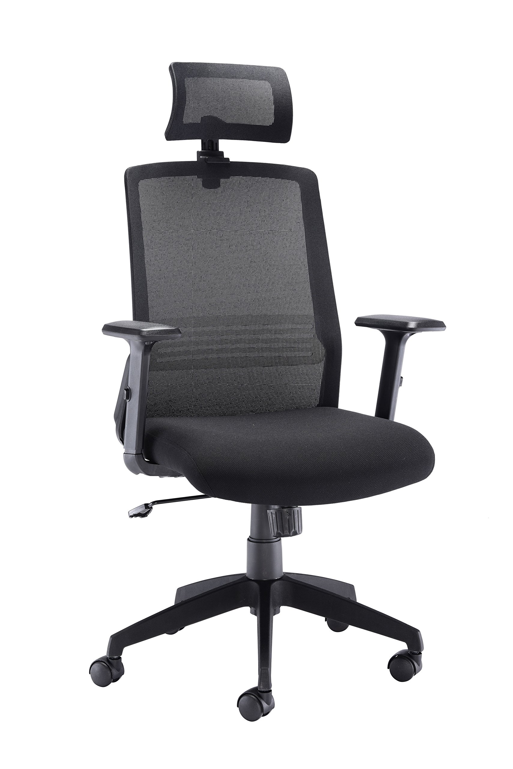 Office Hippo High Back Office Chair with Arms, Mesh Office Chair for Home, Lumbar Support and Adjustable Arms, Swivel, Fabric, Black