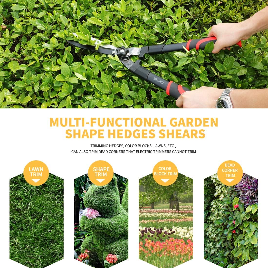 GARTOL 23-inch Hedge Shears - Ideal for Shaping Hedges, Decorative Shrubs, with 9-inch Wavy Sk-5 Blades, Shock-Absorbing Bumpers, Strong Steel Grip Handles and Adjustable Tension Control Knob : Garden & Outdoor